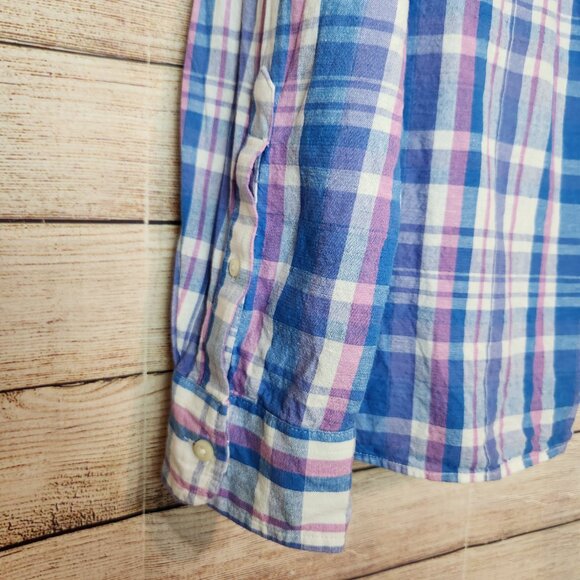 Vineyard Vines Mens M Blue White Plaid Classic Fit Whale Shirt Button Down Linen - Picture 11 of 15